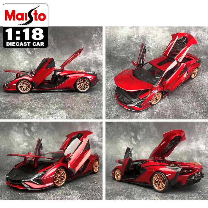 Maisto 1:18 Lamborghini Sian FKP37 Diecast Car Model Special Edition Blue & Red