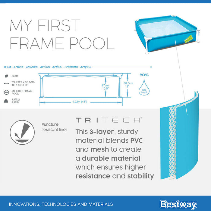 Bestway Mini Frame Square Pool Blue Fun Toy Garden Outdoor 2Y+ 1.22m Kids