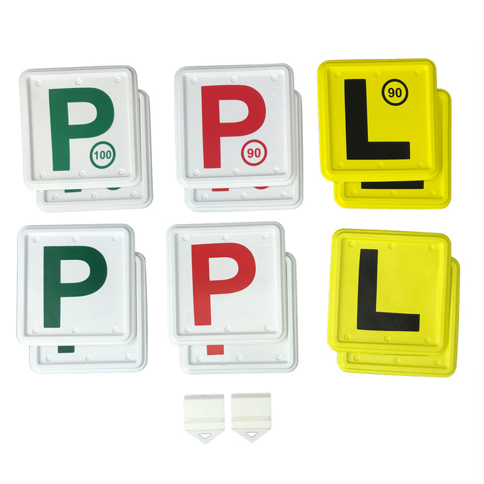 2 Pcs Clip It On Plate With 2 P/L Licence Plate Set (Green P/ Green P 100 / Red P / Red P 90 / L / L90)