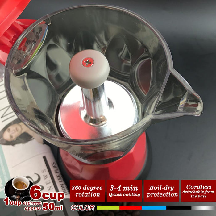 Red Electric Moka Coffee Maker Espresso Machine Italian Classic 6Cups Auto Power