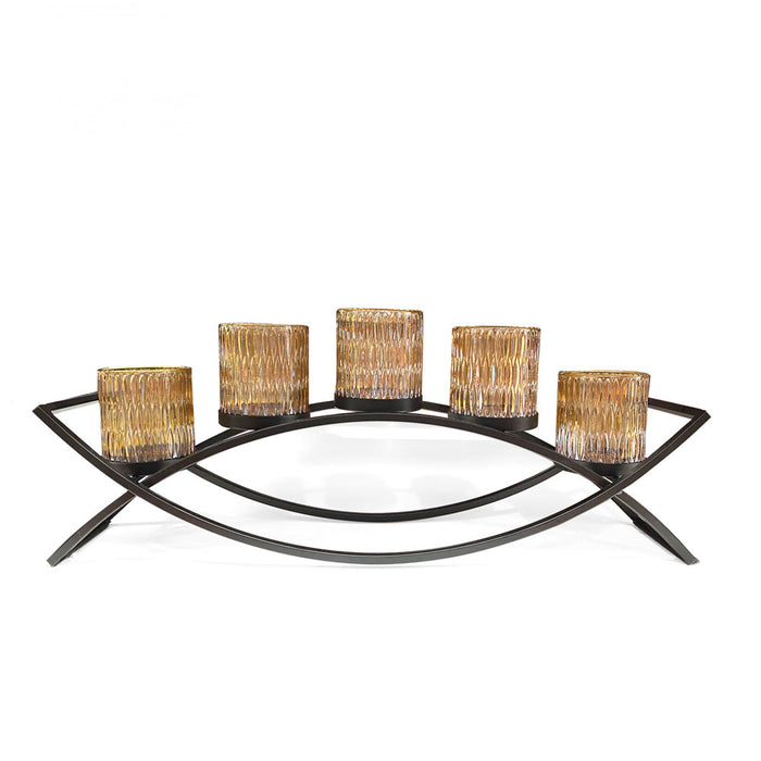 MIKASA Home Accents Double Arch 5 Glass Candle Holder Yellow Xmas Gift AU STOCK