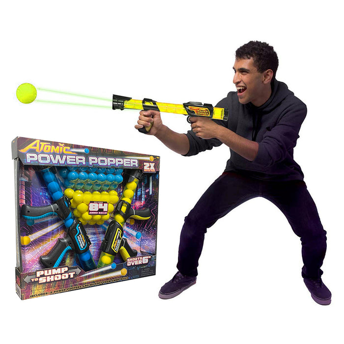Atomic Power Popper With 84 Foam Balls 2 PACK SET up to 6m 12 shoots 4+ AU STOCK