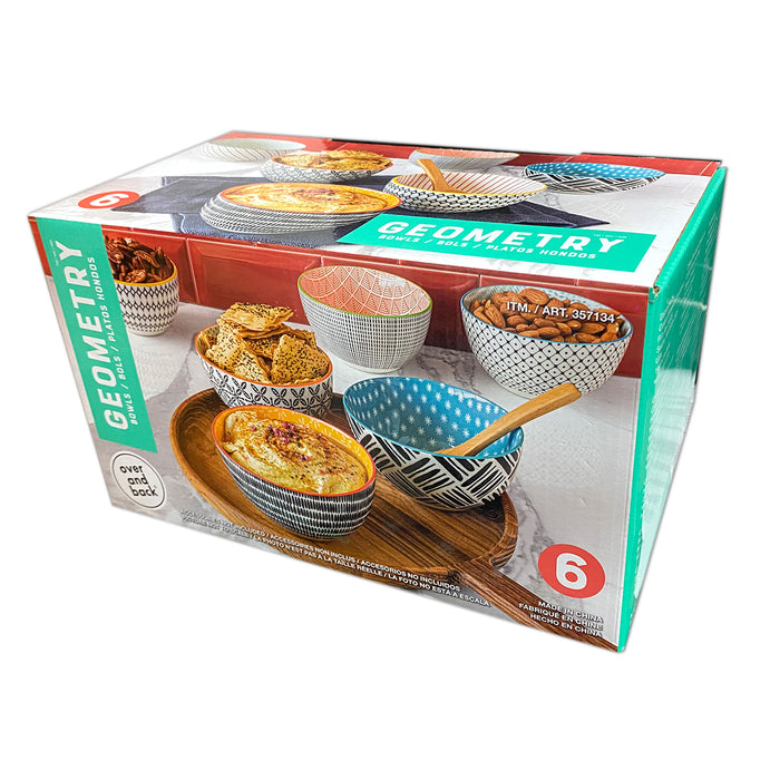 Geometry 6 Piece Bowls Set Stoneware Dishwasher safe Over and Back 5" /12.5cm AU