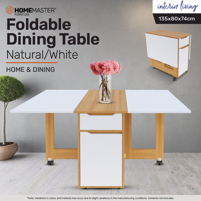 Home Master Lockable Wheels Folding Dining Table Various Fold Modes 135 x 74cm