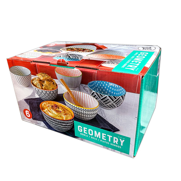 Geometry 6 Piece Bowls Set Stoneware Dishwasher safe Over and Back 5" /12.5cm AU