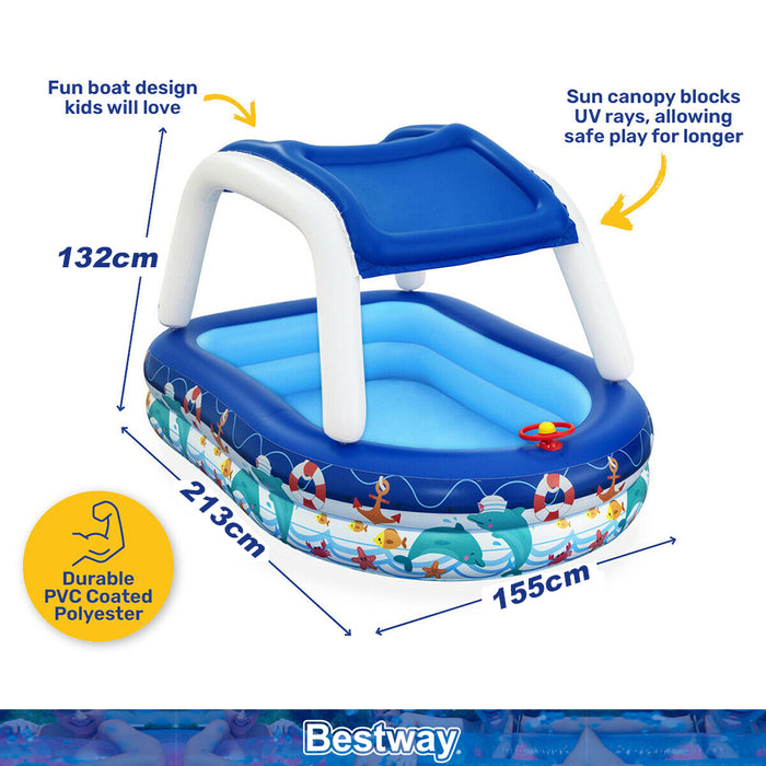 Bestway Inflatable Sun Shade Pool Kids With A Removable Shade Sealife 213x155x132cm