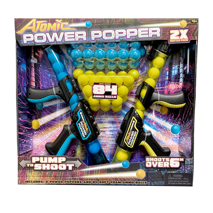Atomic Power Popper With 84 Foam Balls 2 PACK SET up to 6m 12 shoots 4+ AU STOCK