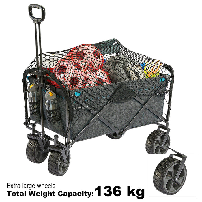 Folding Wagon Cart Trolley 136KG Weight Capacity With Extra Large Wheels AU STOCK