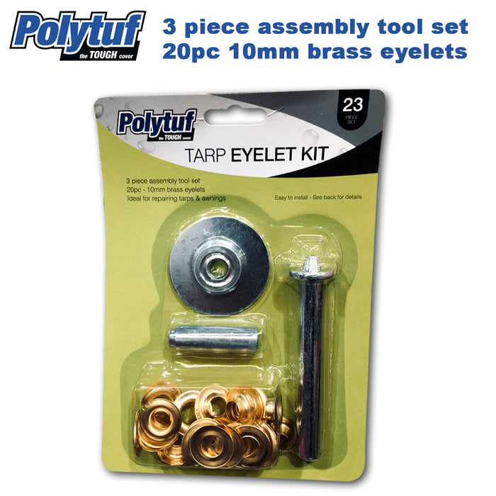 2X Polytuf 3pcs Tarp Eyelet Punch Set + 20x10mm Brass Eyelet Tarps Repairing