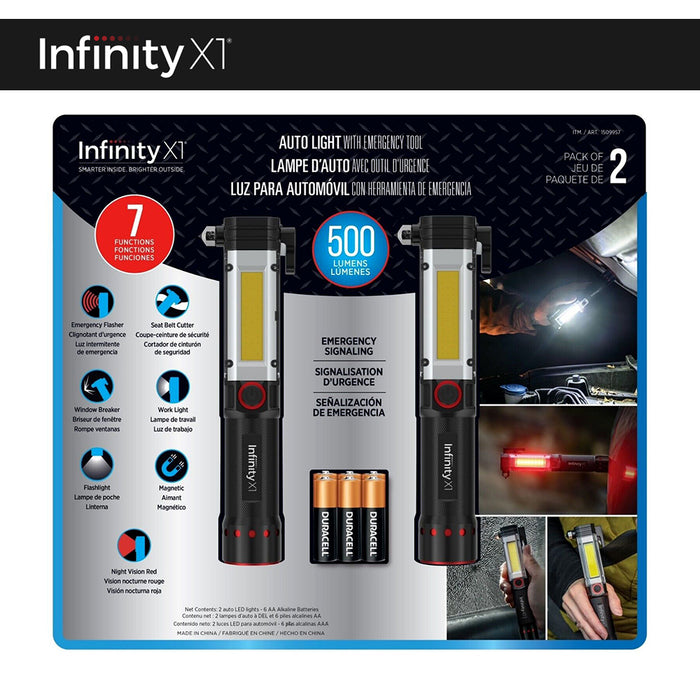 Infinityx1 7 In 1 Car Emergency Tool 500 LM 2pack Flashlight Work Light Portable