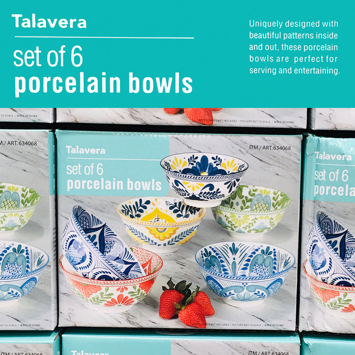 Talavera Set Of 6 Porcelain Bowls Kitchen Serving Bowls 680 ml / 23 oz / 15.24cm