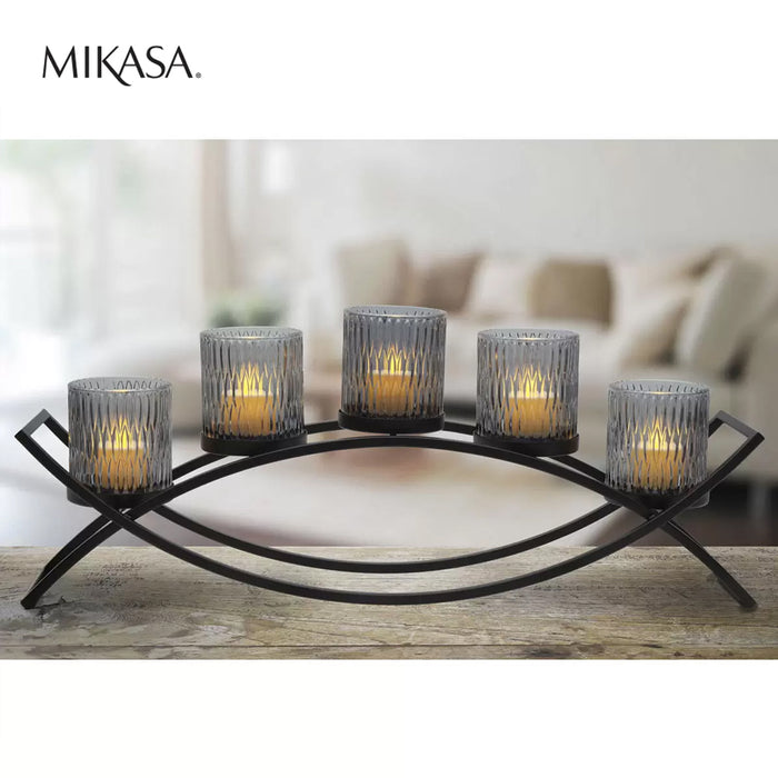 MIKASA Home Accents Double Arch 5 Glass Candle Holder Yellow Xmas Gift AU STOCK