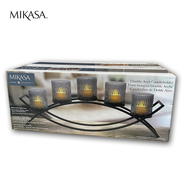 MIKASA Home Accents Double Arch 5 Glass Candle Holder Yellow Xmas Gift AU STOCK