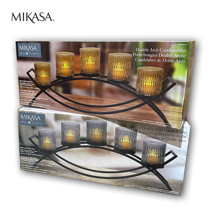 MIKASA Home Accents Double Arch 5 Glass Candle Holder Yellow Xmas Gift AU STOCK