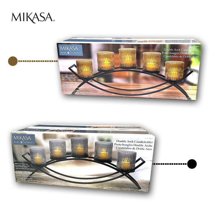 MIKASA Home Accents Double Arch 5 Glass Candle Holder Yellow Xmas Gift AU STOCK