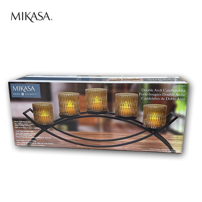 MIKASA Home Accents Double Arch 5 Glass Candle Holder Yellow Xmas Gift AU STOCK
