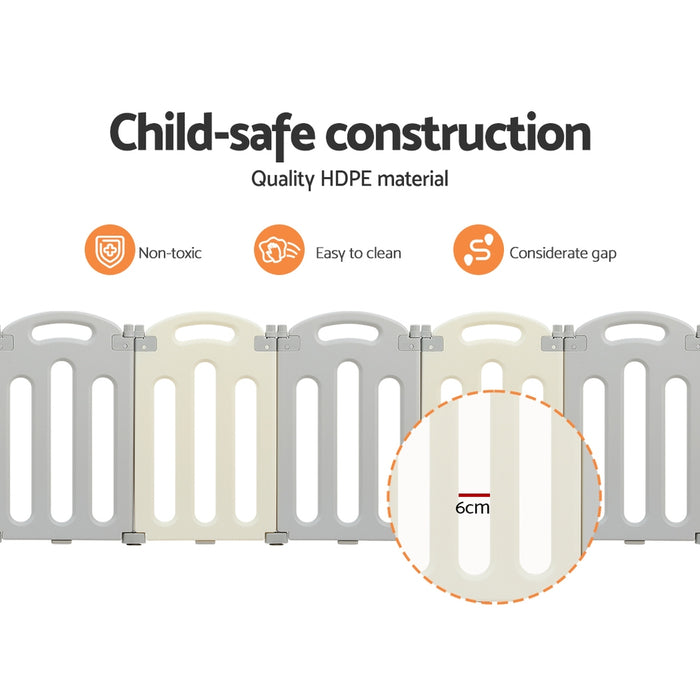Keezi Baby Playpen 16 Panels Foldable Toddler Fence Safety Play Activity Centre