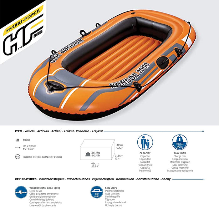 Bestway HydroForce Kondor 2000 Family Fun Summer Inflatable Boat Kids Lake Toys