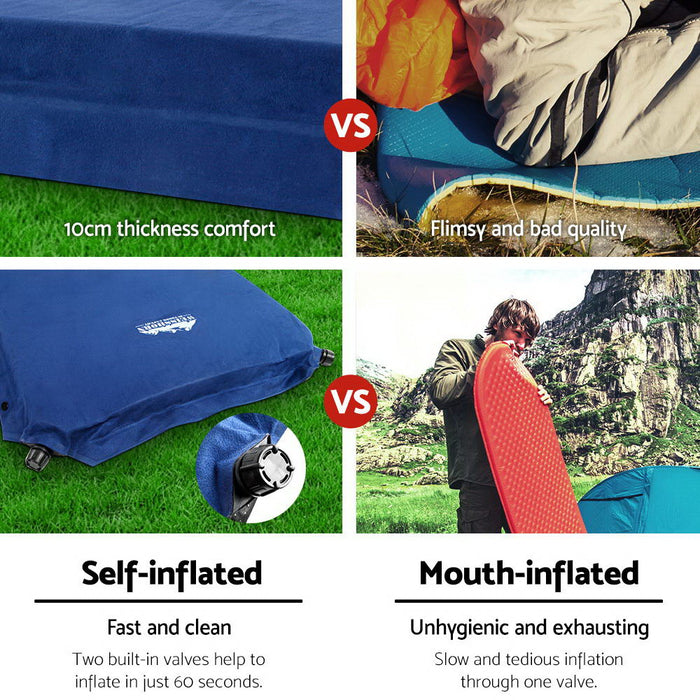 Self Inflating Mattress Weisshorn 10CM Thick Air Bed Pad  Camping Sleeping Mat Double Navy
