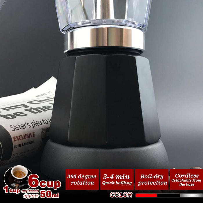 Black Electric Moka Coffee Maker Espresso Machine Italian Classic 6Cups Auto Power
