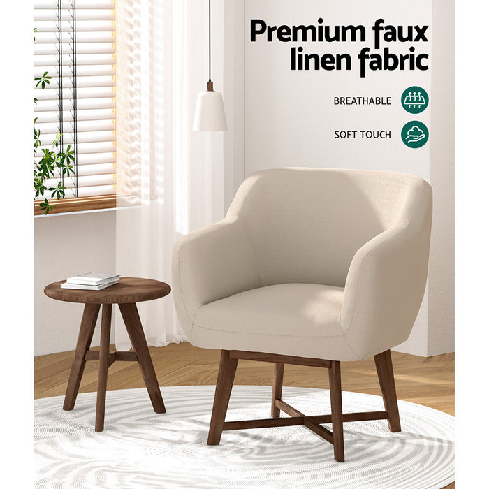 Artiss Fabric Tub Lounge Armchair  Accent Armchair Delicat Fabric 17cm Thick Cushioned Seat Criss-cross Base  - Beige