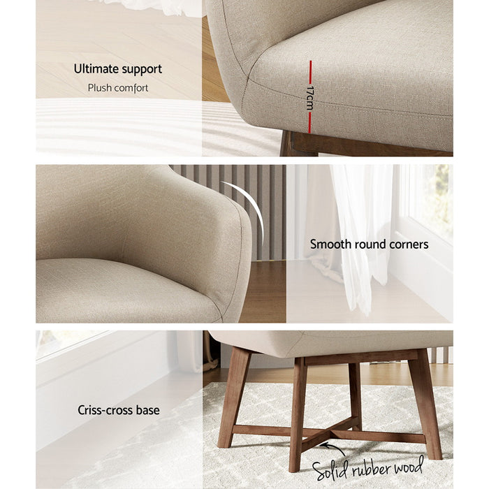 Artiss Fabric Tub Lounge Armchair  Accent Armchair Delicat Fabric 17cm Thick Cushioned Seat Criss-cross Base  - Beige