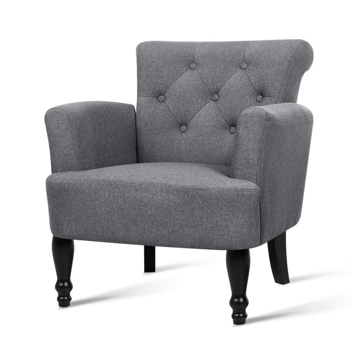 Artiss French Lorraine Chair Retro Wing Wing Armchair Elegant Tuffed Button Design Delicate Fabric Designed Round Corners - Grey
