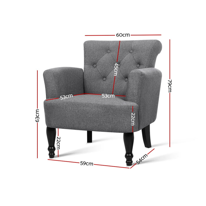 Artiss French Lorraine Chair Retro Wing Wing Armchair Elegant Tuffed Button Design Delicate Fabric Designed Round Corners - Grey