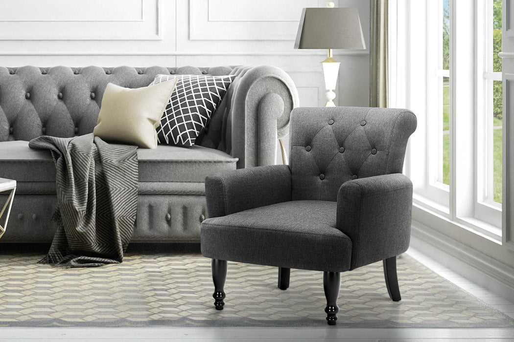 Artiss French Lorraine Chair Retro Wing Wing Armchair Elegant Tuffed Button Design Delicate Fabric Designed Round Corners - Grey