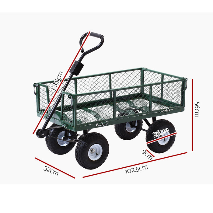Gardeon Mesh Garden Cart Steel Removable Sides Trolley Wagon ATV Trailer - Green