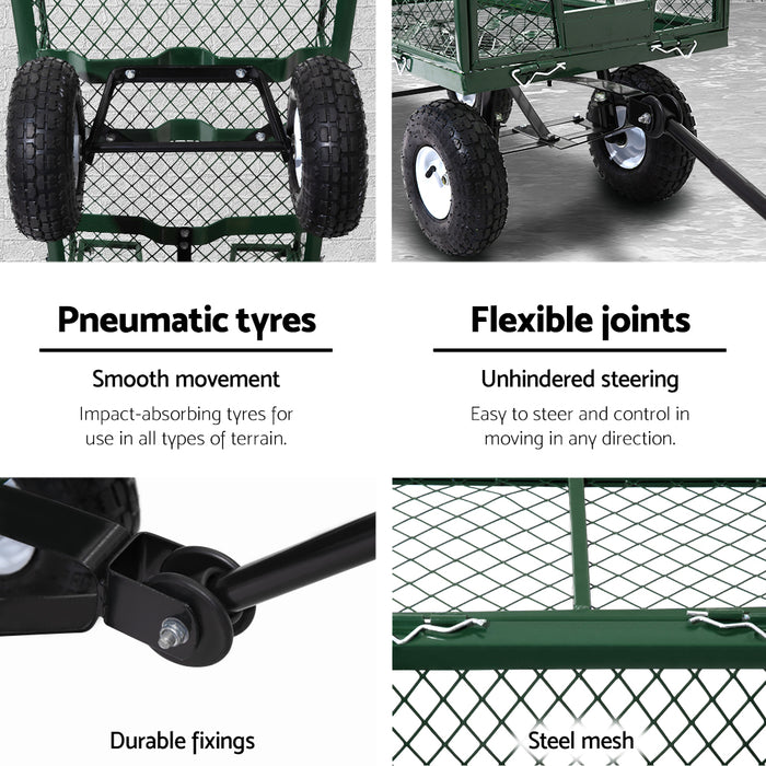Gardeon Mesh Garden Cart Steel Removable Sides Trolley Wagon ATV Trailer - Green