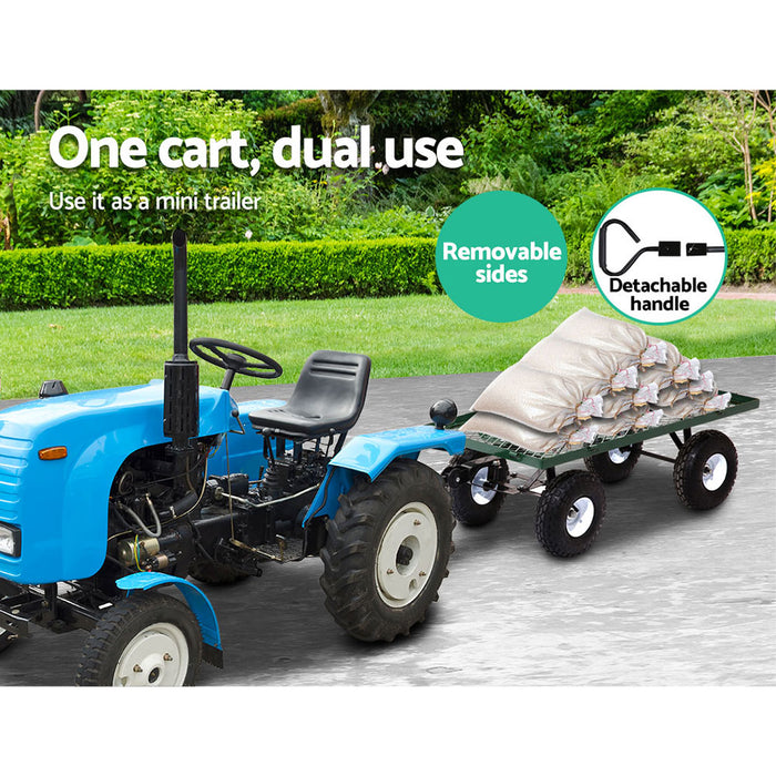 Gardeon Mesh Garden Cart Steel Removable Sides Trolley Wagon ATV Trailer - Green