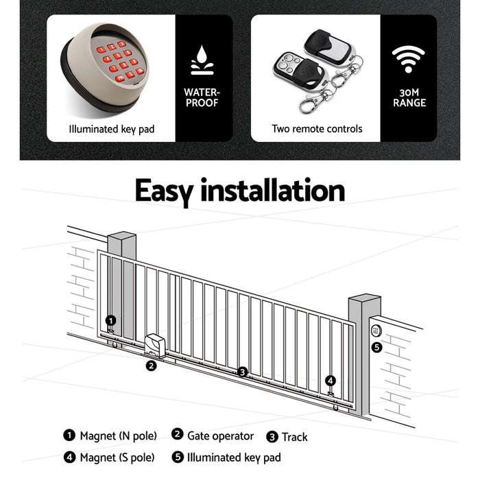 Lockmaster Automatic Sliding Gate Opener Kit Keypad 6M 1000KG