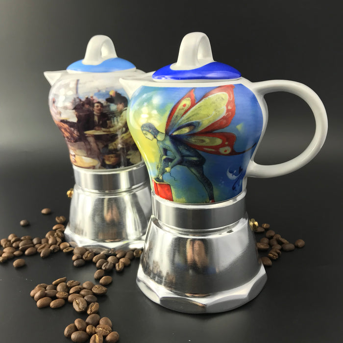 Vintage Porcelain Ceramic Italian Stove Top Espresso Coffee Maker 3-4Cups 200ml