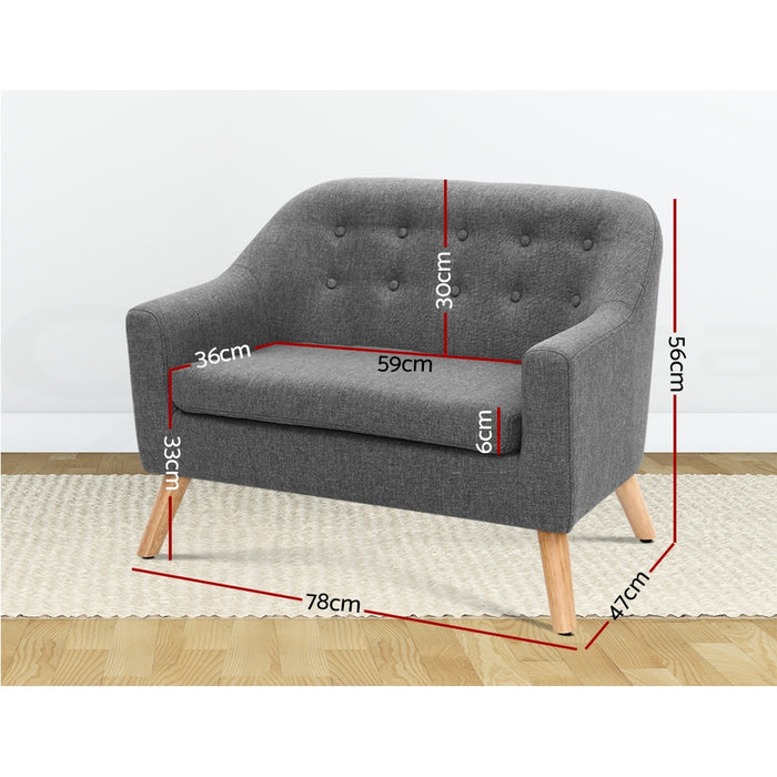 Kids Sofa Armchair Lounge Chair Chairs Children Couch Double Fabric- Grey