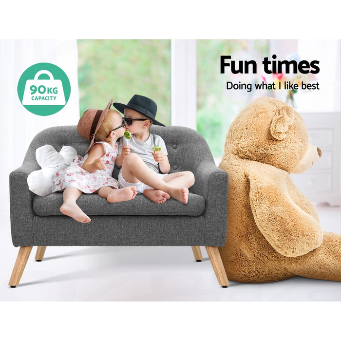 Kids Sofa Armchair Lounge Chair Chairs Children Couch Double Fabric- Grey