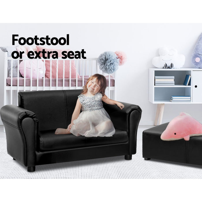 Kids Sofa Armchair Footstool Set Lounge Chair Children Lounge Couch- Black
