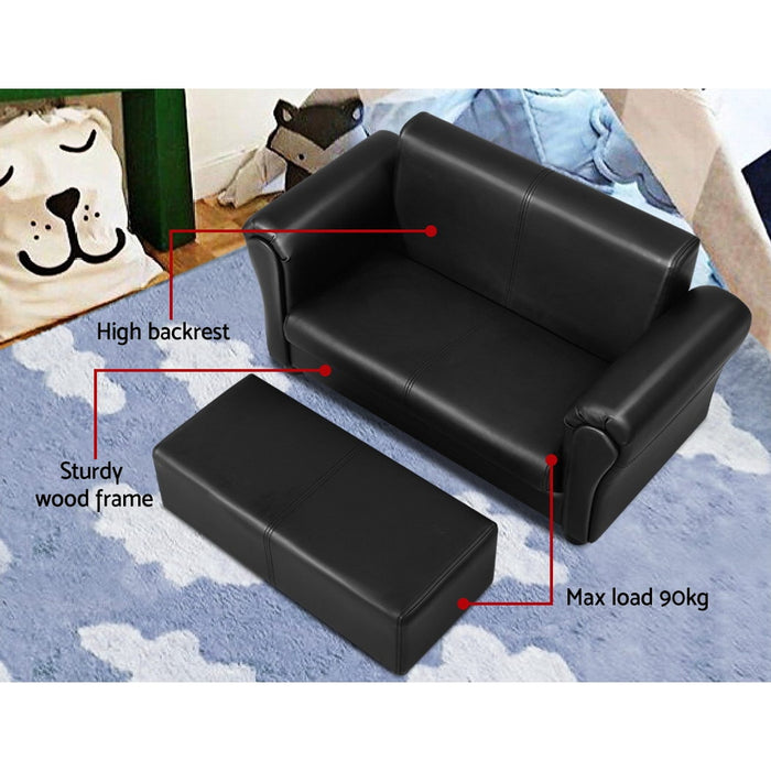 Kids Sofa Armchair Footstool Set Lounge Chair Children Lounge Couch- Black