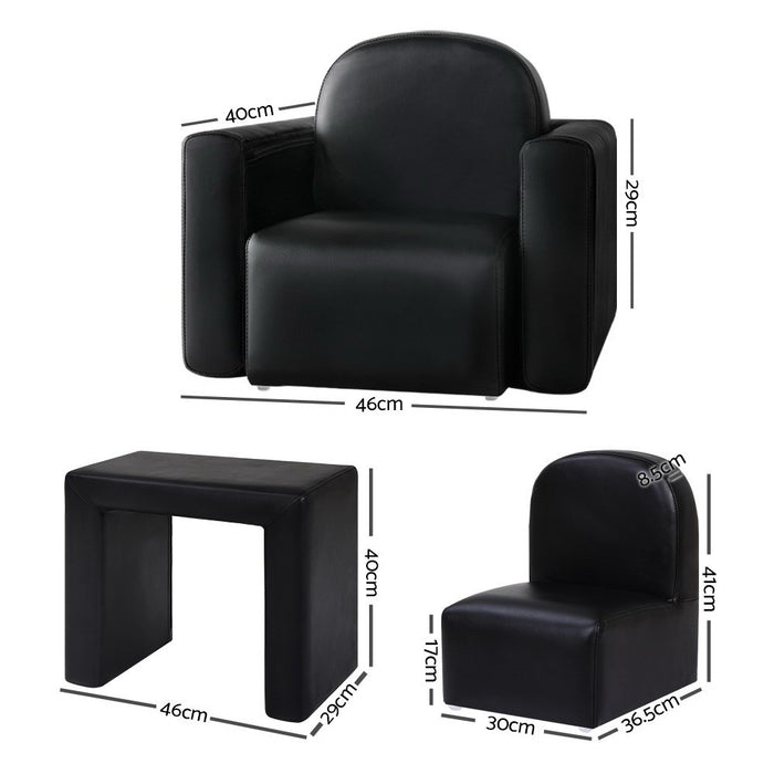 Kids Sofa Armchair Black PU Leather Convertible Chair Table Couch Children
