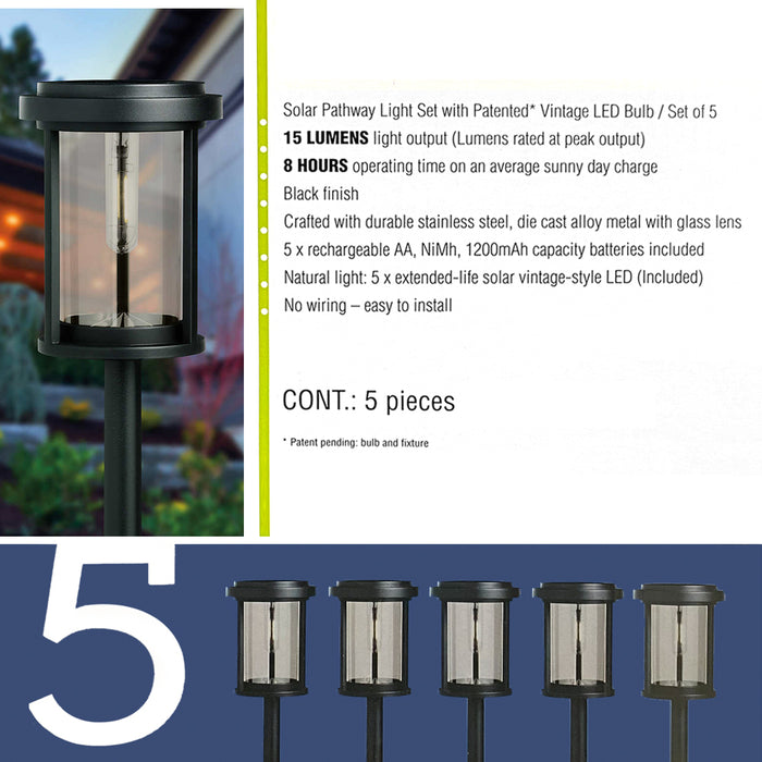 5 Pack Solar LED Light 15 LM 5X （rechargeable AA NiMh 1200mAh batteries included）
