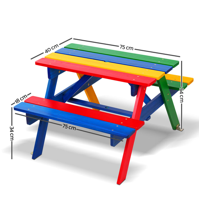 Keezi Kids Wooden Picnic Bench Set In/Outdoor Rainbow Colors