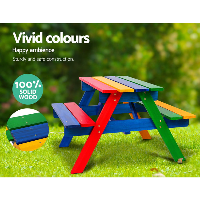 Keezi Kids Wooden Picnic Bench Set In/Outdoor Rainbow Colors