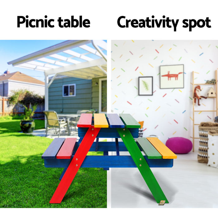 Keezi Kids Wooden Picnic Bench Set In/Outdoor Rainbow Colors