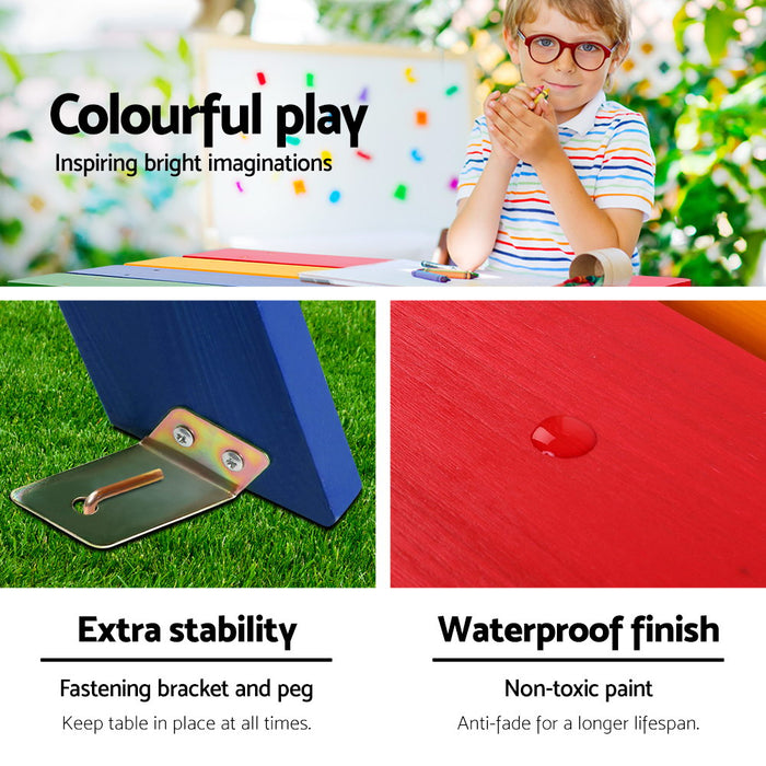 Keezi Kids Wooden Picnic Bench Set In/Outdoor Rainbow Colors