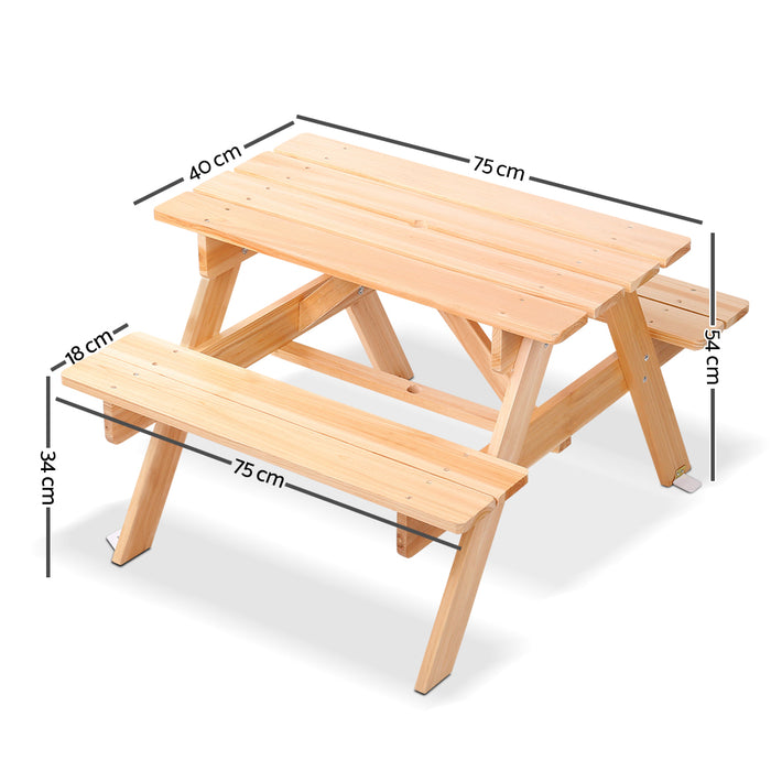 Kids Wooden Picnic Table Set With Umbrella Outdoor