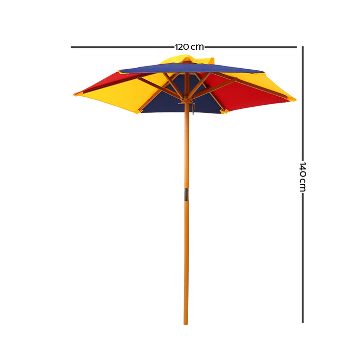 Kids Wooden Picnic Table Set With Umbrella Outdoor