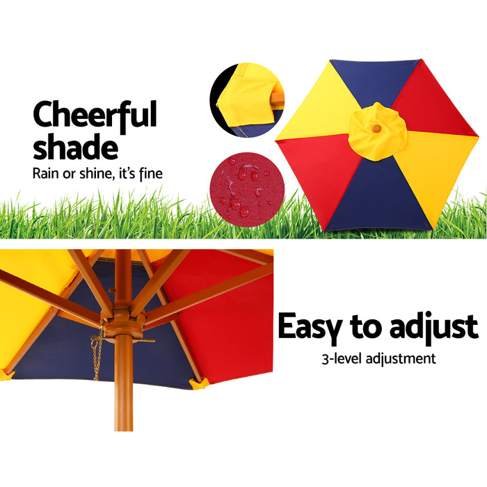 Kids Wooden Picnic Table Set With Umbrella Outdoor