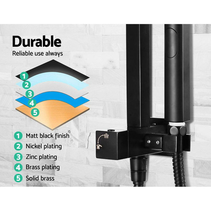 8'' Rain Shower Head Mixer Square Handheld High Pressure Wall brass Black
