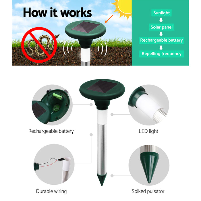 Gardeon Snake Repeller Set Of 20 Multi Pulse Solar LED Plus Ultrasonic Pest Rodent