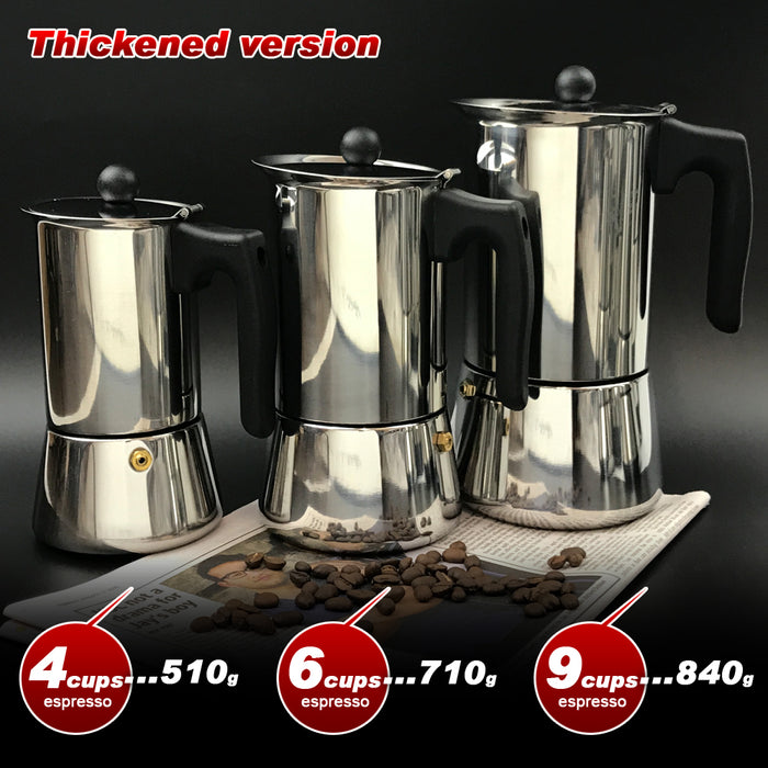 Thickened 4/6/9Cups Stainless Steel Stove Top Espresso Italian Coffee Maker